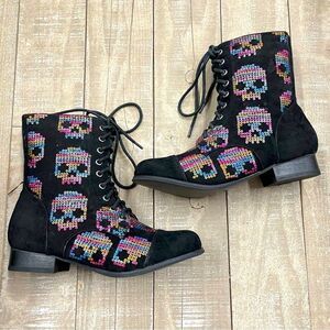 Iron Fist Sugar Hiccups Sequin Skull Combat Boots sz 5